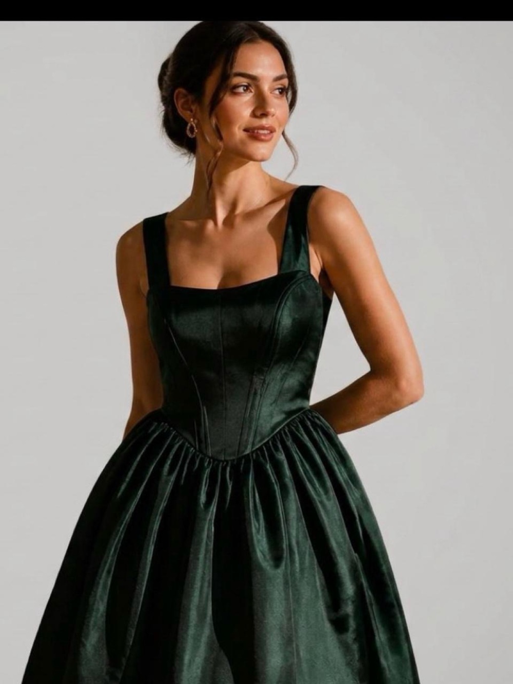 wild fable Dark Green Satin Strap Square-Neck Ball Dress